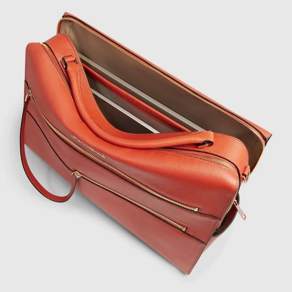 Piquadro Women's Burgundy Leather Laptop Bag with Top Handle